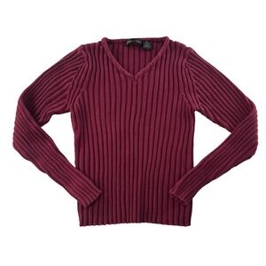 Jamie Scott Sweater Women's Medium‎ Burgundy 100% Cotton V-Neck 90s Vintage Knit